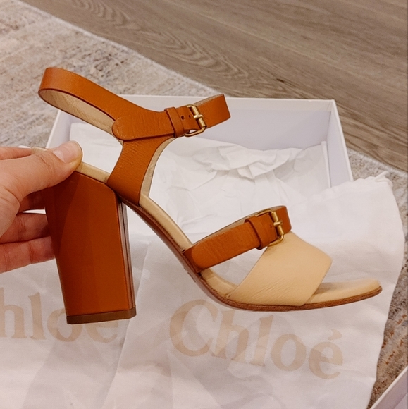 Chloe Two Tone Leather Sandal Heels - Picture 3 of 10